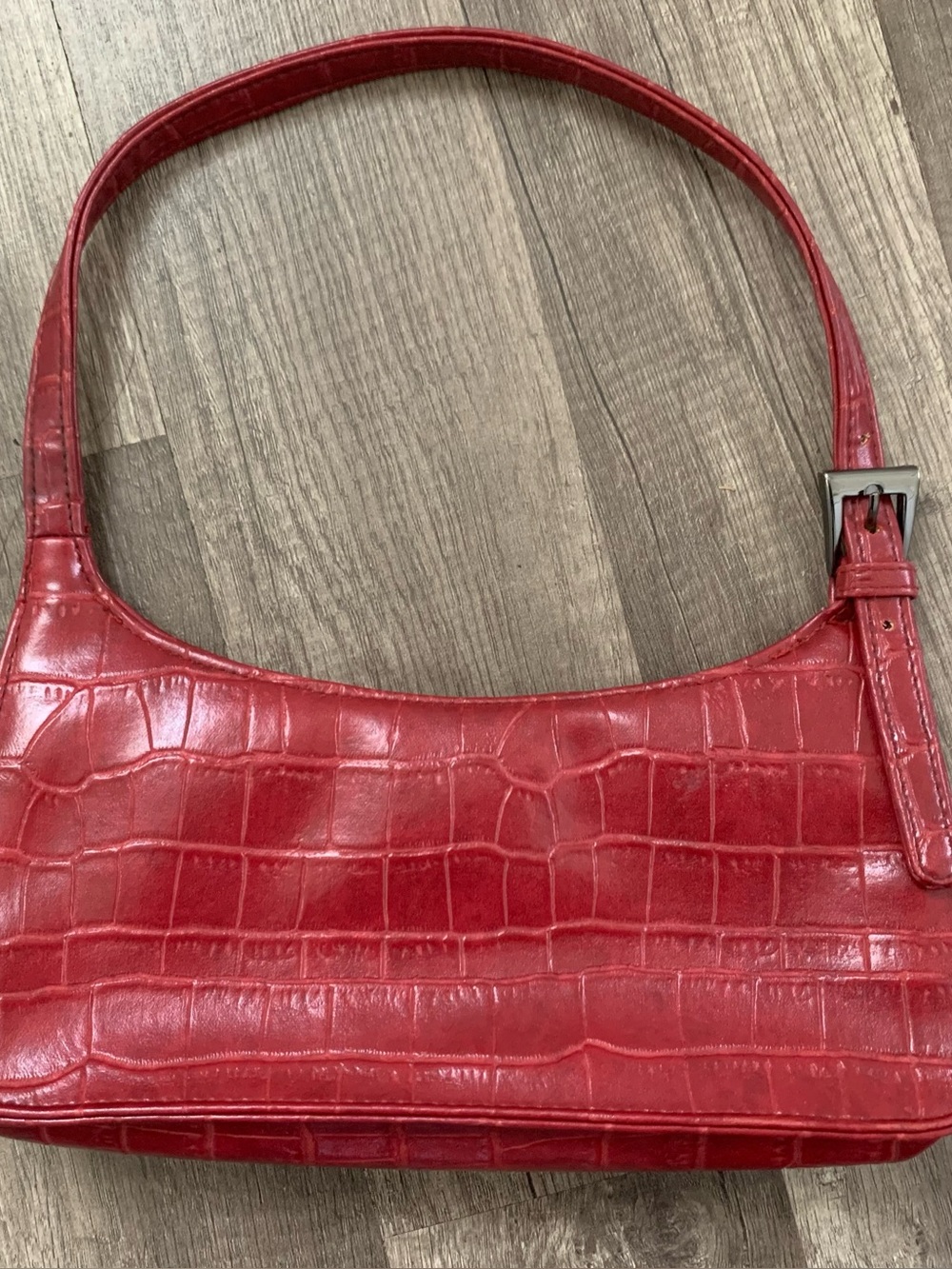 Armani Exchange Y2K Red Croc-Embossed Shoulder Bag